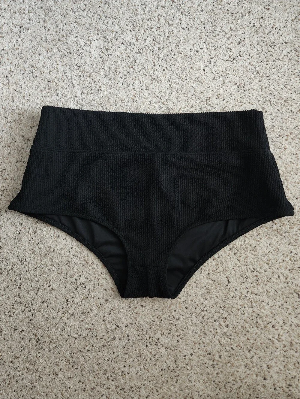 PINK Victoria's Secret High-Waist Black Ribbed Bikini Bottoms
